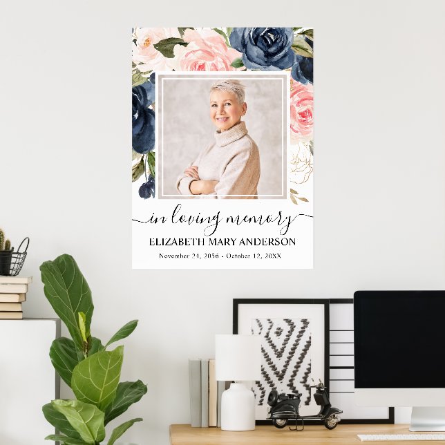 Poster Célébration de la vie Marine rose florale photo (Bureau à domicile)