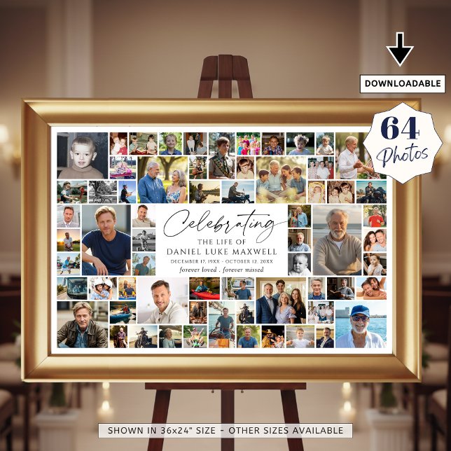 Poster Célébration de la vie Mémorial Collage de 64 photo (Créateur téléchargé)
