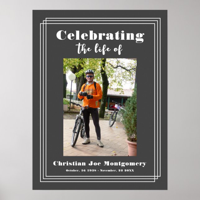 Poster Célébration de la vie Photo de funérailles Grey (Devant)