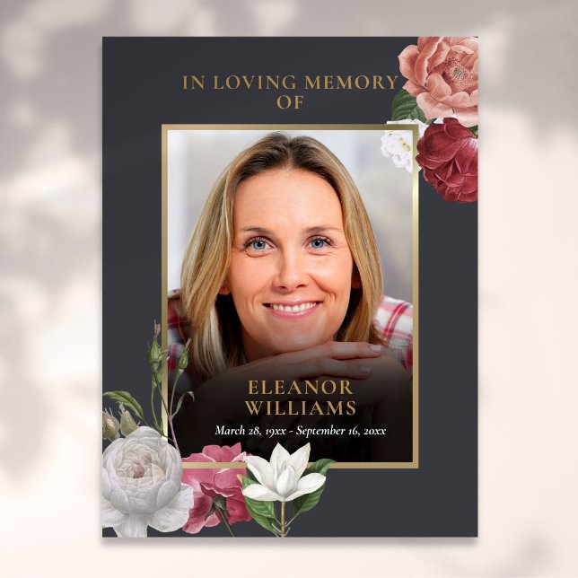 Poster Célébration de la vie photo florale de mémorial de (Funeral Memorial Floral Photo Celebration Of Life Poster)