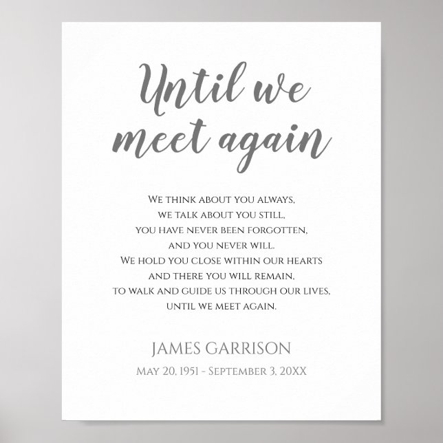 Poster Célébration de la vie Poème Gris Jusqu'à ce que no (Devant)