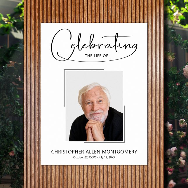 Poster Célébration de photo de mémorial de funérailles de (Celebration of Life photo memorial funeral poster - INSTANT DOWNLOAD or PRINTED (framed, too))