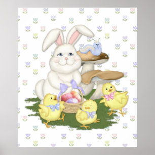 Poster Célébration de printemps de lapin et de poussins