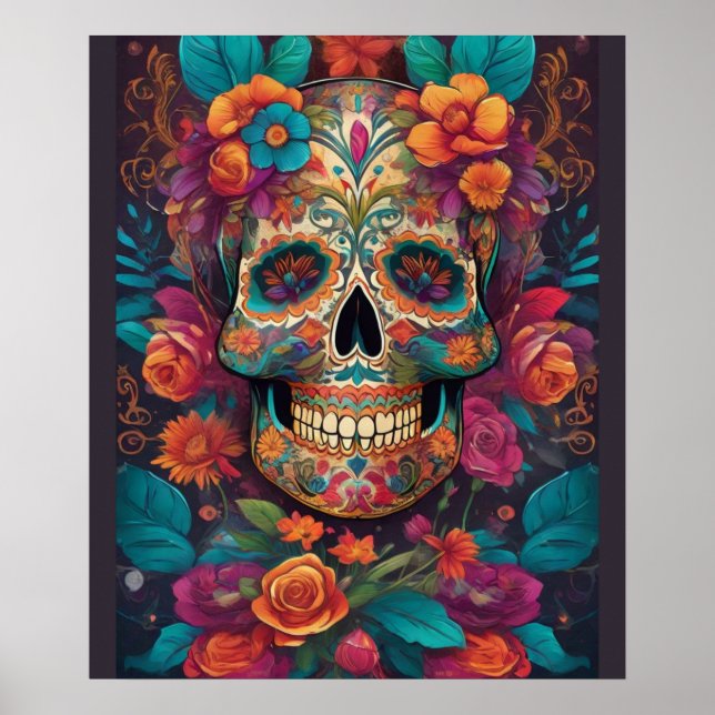 Poster Célébration mexicaine : Crâne à sucre Art (Devant)
