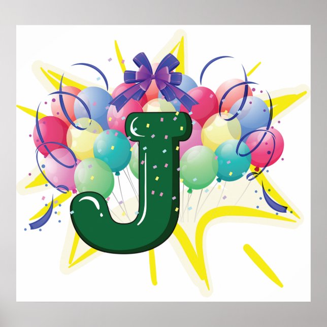Poster Celebration Monogram Letter J with Balloons (Devant)