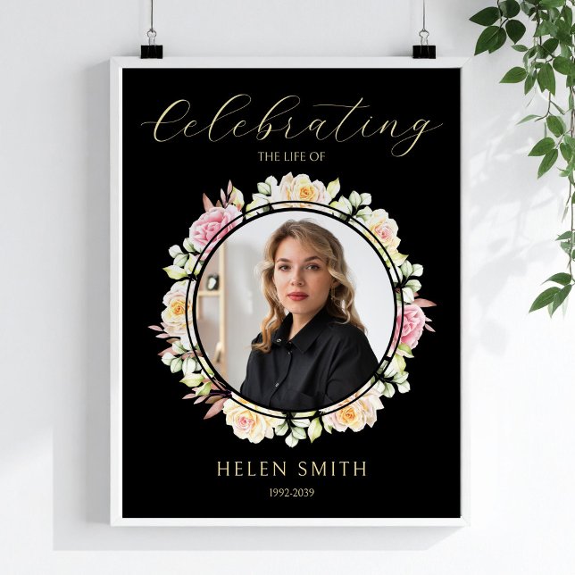 Poster Celebration of Life Photo Floral Memorial Funeral (Celebration of Life Photo Floral Memorial Funeral Poster, Loss Of Sister, Remembrance Gift)