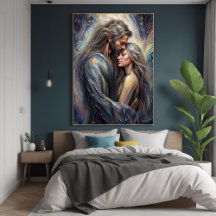 Céleste Embrace Romantique Starry Night Art