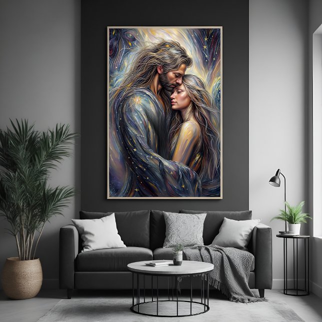 Poster Céleste Embrace Romantique Starry Night Art (Créateur téléchargé)