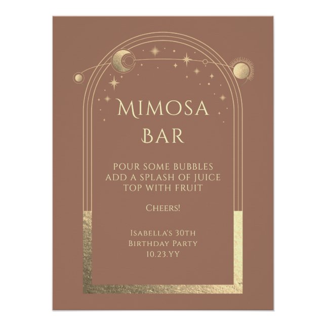 Poster Céleste Mocha Gold Mimosa Bar Sun Moon Stars (Devant)