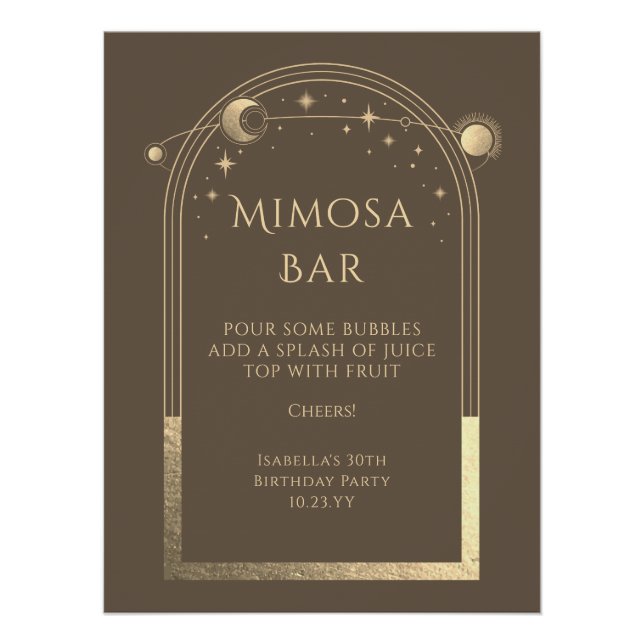 Poster Céleste Mocha Gold Mimosa Bar Sun Moon Stars (Devant)