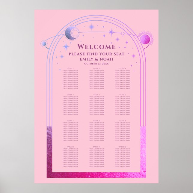 Poster Céleste rose violet soleil Lune étoiles Mariage (Devant)