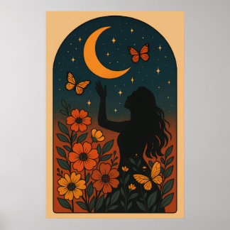 Poster Celestial Bloom: Reaching for the Moon