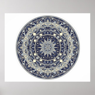 Poster Celestial Compass Mandala Star Pattern Art