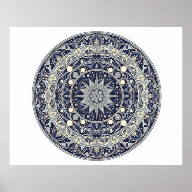 Poster Celestial Compass Mandala Star Pattern Art (Devant)