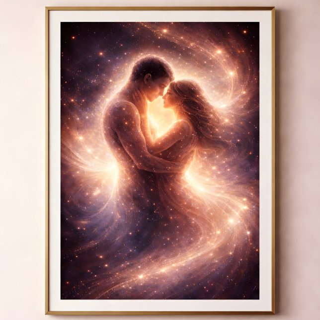 Poster Celestial Devotion – Abstract Cosmic Couple Art (Celestial Devotion – Abstract Cosmic Couple Art)