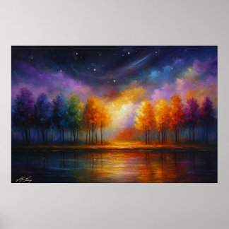Poster Celestial Grove - Rainbow Forest Reflections