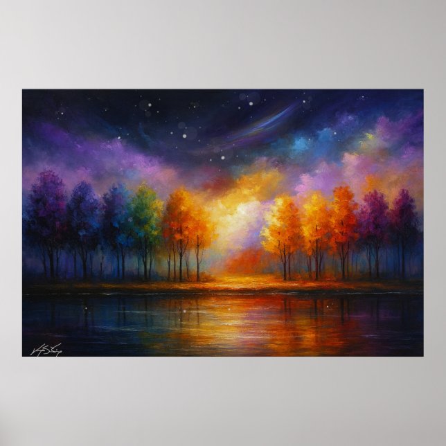 Poster Celestial Grove - Rainbow Forest Reflections (Devant)