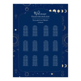 Poster Celestial moon sun stars navy wedding seating plan