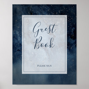 Poster Celestial Night Sky With Frame Guest Book Sign