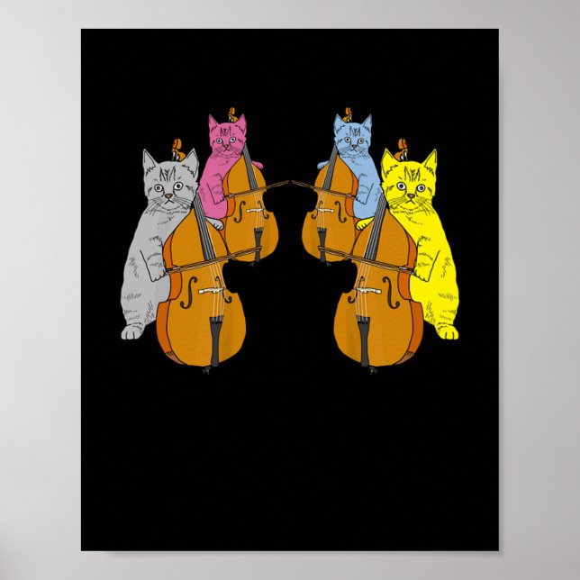 Poster Cello Cats Violon Violon Musiciens Musique (Devant)