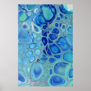 Poster Cellules Bleues Art de Marbre Moderne Abstrait Flu