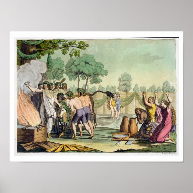 Poster Celtes ou Gaulois anciens Sacrifier une vache, c.1 (Devant)