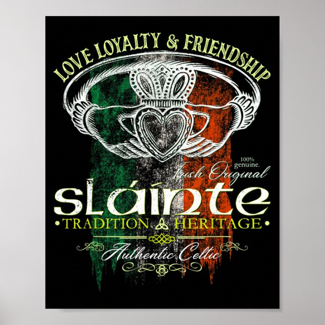 Poster Celtic Claddagh Slainte Nge Irish Flag St. Patrick (Devant)