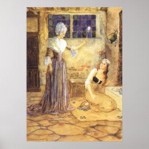 Poster Cendrillon de conte de fée vintage avec la fée mar