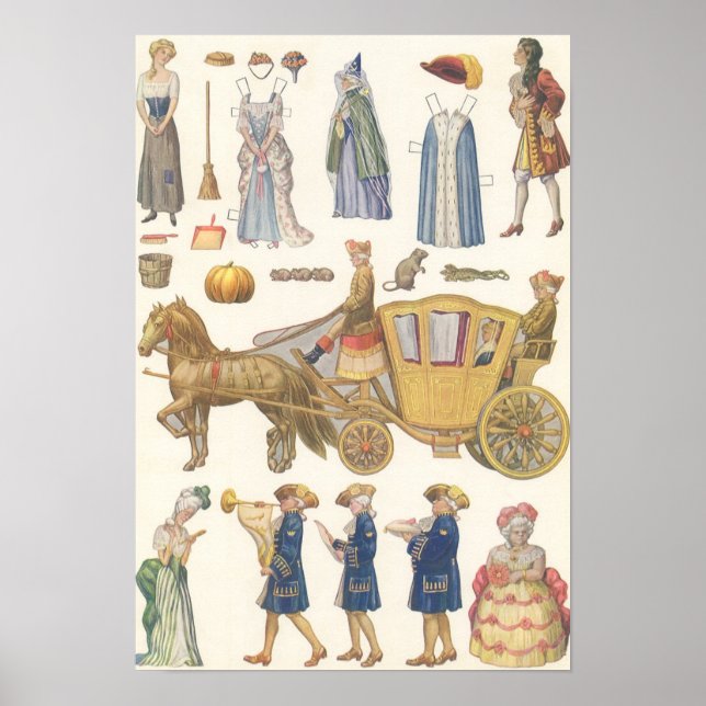 Poster Cendrillon, jouets en papier de poupée victorienne (Devant)