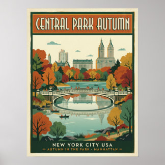 Poster Central Park Manhattan New York City Automne Pont