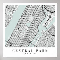 Central Park New York Blue Water Street Carte