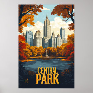 Poster Central Park NYC USA Illustration Vintage Voyage
