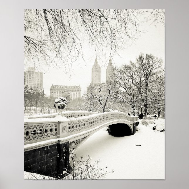 Poster Central Park Winter - Neige sur Bow Bridge (Devant)