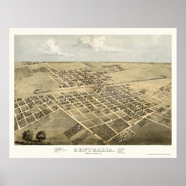 Poster Centralia, IL Carte panoramique - 1867 (Devant)