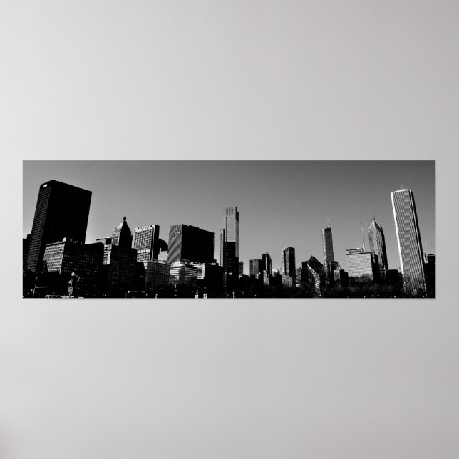 Poster Centre-ville Chicago Skyline Panorama Monochrome (Devant)