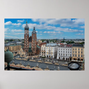 Poster Centre-ville de Cracovie d'en haut en Pologne