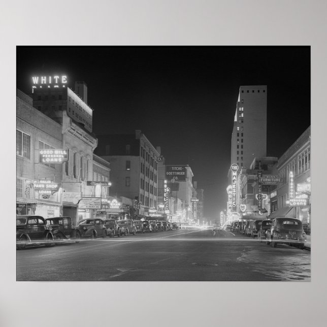 Poster Centre-Ville De Dallas À La Nuit, 1942. Photo vint (Devant)