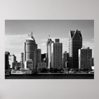 Poster Centre-ville de Detroit B/W