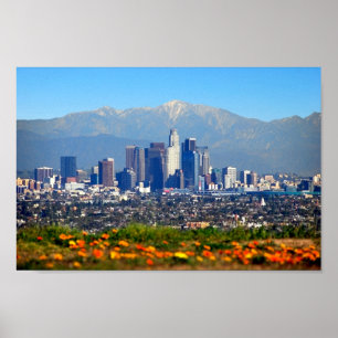 Poster Centre-ville de Los Angeles et monts San Gabriel