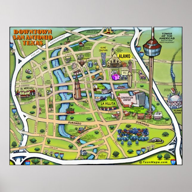 Poster Centre-ville de San Antonio (Devant)