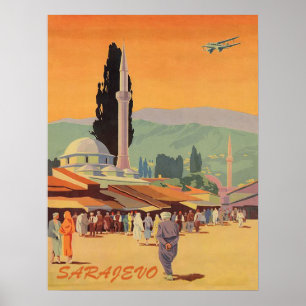 Poster centre-ville de Sarajevo, Bosnie, voyage vintage