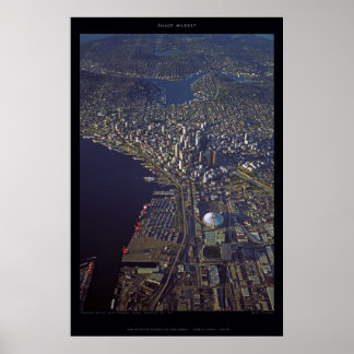 Poster Centre-ville de Seattle à Sunset With Kingdome, 19