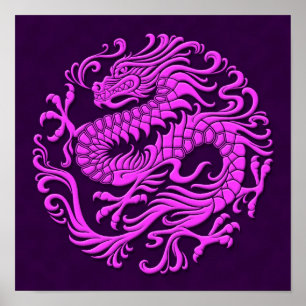 Poster Cercle chinois pourpre traditionnel de dragon