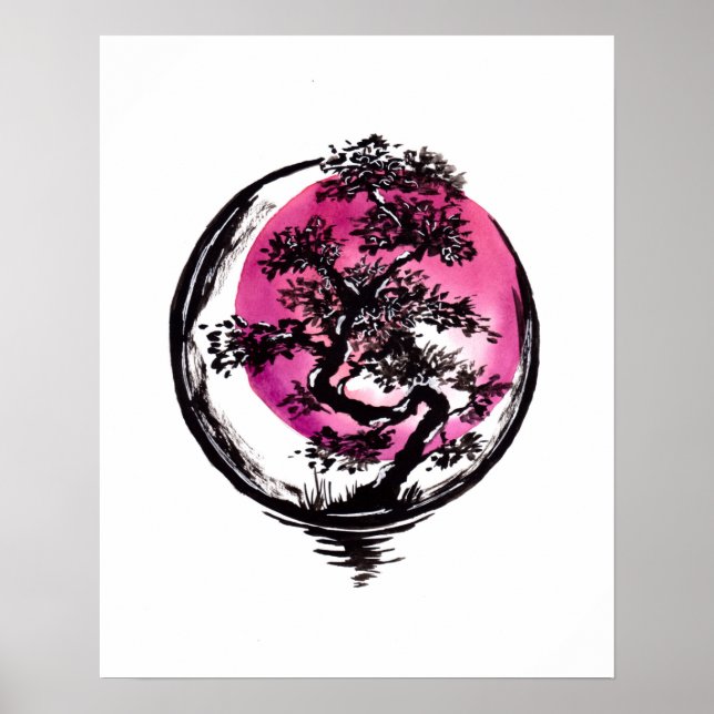 Poster Cercle d'arbre Soleil Rouge (Devant)