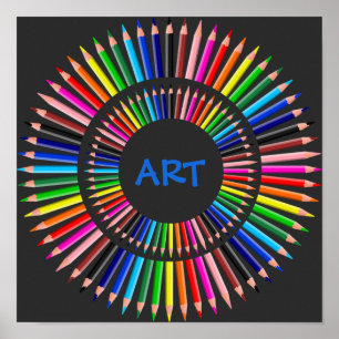 Poster Cercle de crayons colorés, professeur d'art, artis