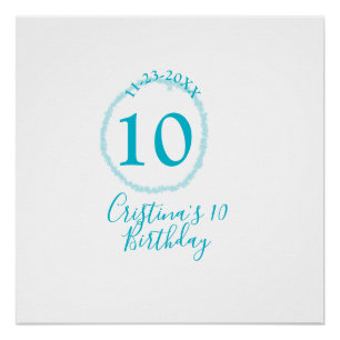Poster Cercle turquoise. Parties scintillant ronde 10e an