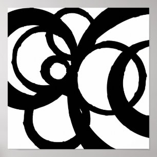 Poster Cercles Abstraits Conception noir sur blanc Impres