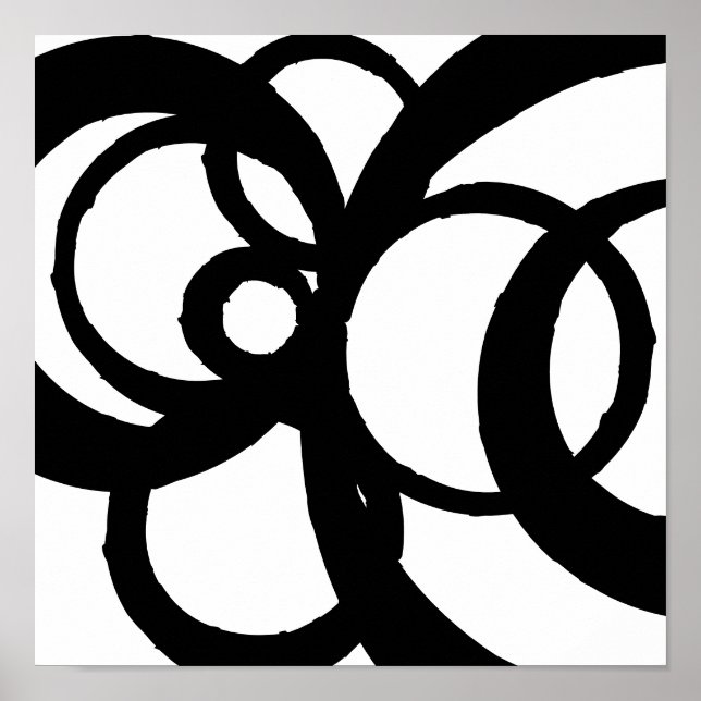 Poster Cercles Abstraits Design noir sur blanc (Devant)