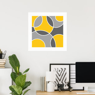 Poster Cercles Abstraits gris Jaune Jeter Oreiller