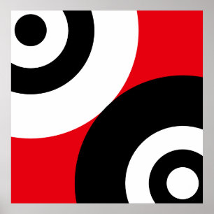 Poster Cercles Abstraits noirs et blancs en rouge